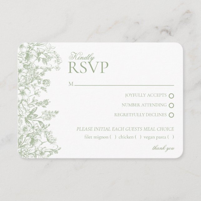 Tarjeta de respuesta Sage Chinoiserie Floral RSVP (Anverso)