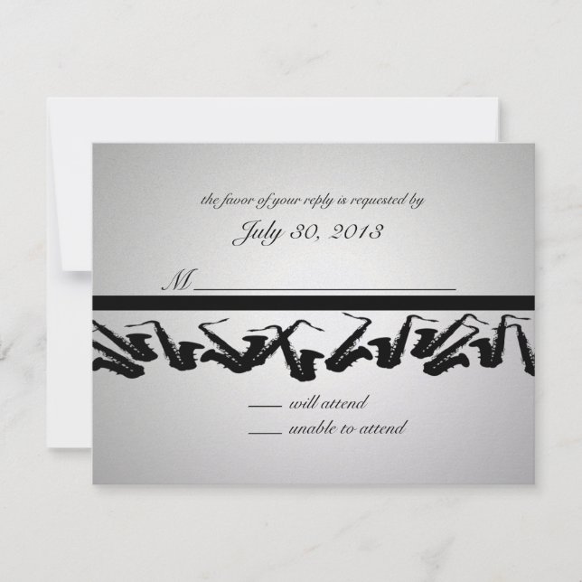 Tarjeta de respuesta saxofónica de plata y negro (Anverso)