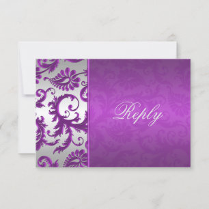 Tarjeta de respuesta Silver y Purple Damask II
