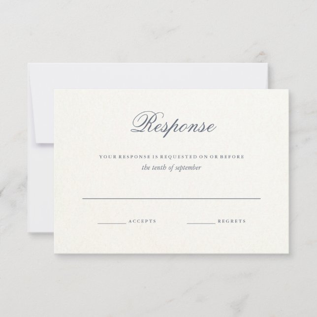 Tarjeta de respuesta simple Boda Gris azul Texto (Anverso)