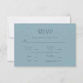 Tarjeta de respuesta simple de boda azul elegante