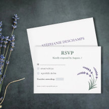 Tarjeta de respuesta simple de boda con lavanda
