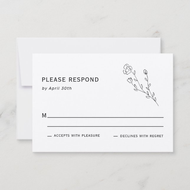 Tarjeta de respuesta simple de Boda de flores silv (Anverso)