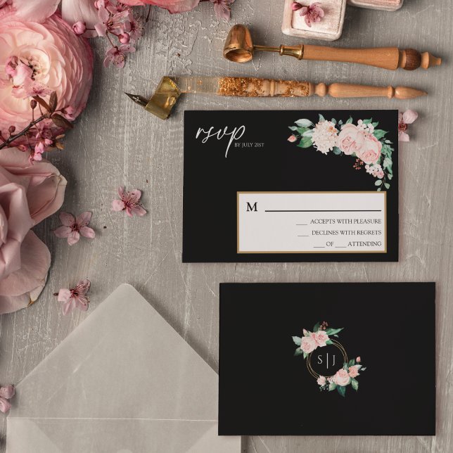 Tarjeta de respuesta simple de boda floral sonrosa (Subido por el creador)