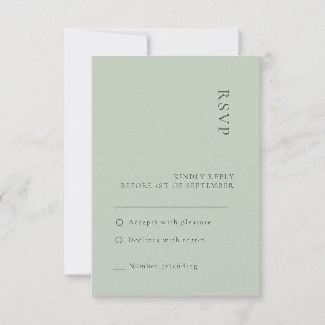 Tarjeta de respuesta simple de boda verde salvia (Anverso)