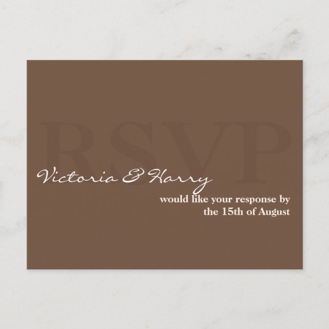Tarjeta de respuesta simple del boda RSVP marrón E (Anverso)