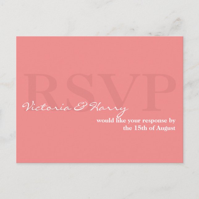 Tarjeta de respuesta simple del boda RSVP rosa Sal (Anverso)