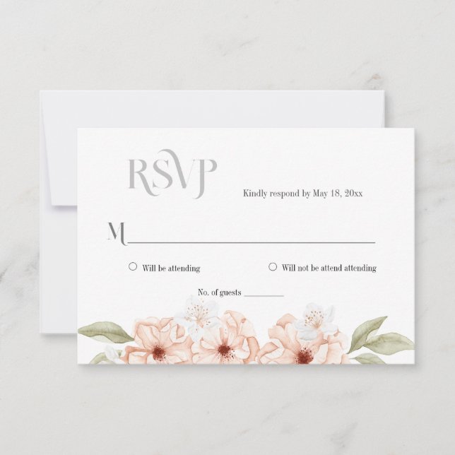 Tarjeta de respuesta simple floral de durazno suav (Anverso)