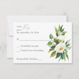 Tarjeta de respuesta sin comida de floral blanca y