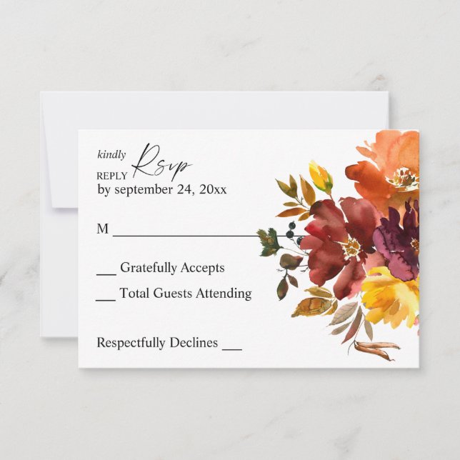 Tarjeta de respuesta sin comida floral naranja y a (Anverso)