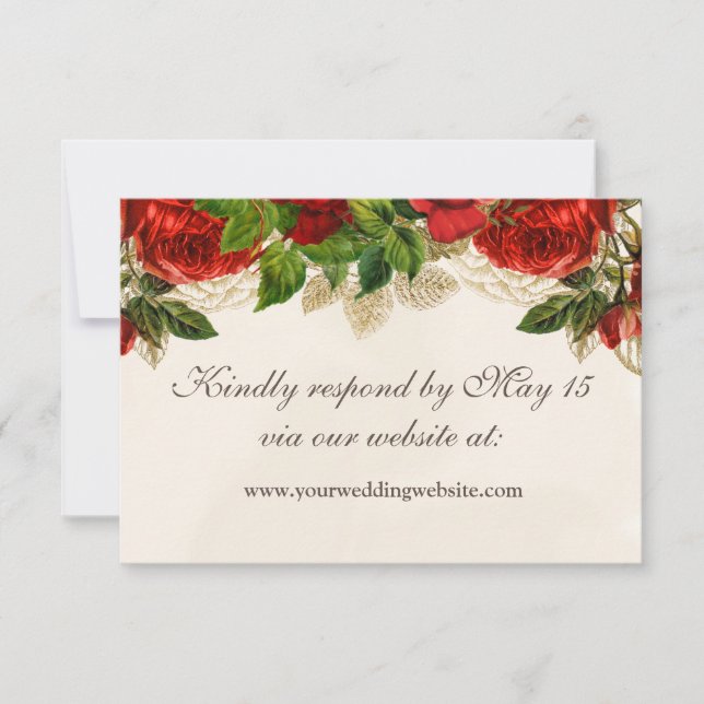Tarjeta de respuesta sitio web de boda Rosas Rojas (Anverso)