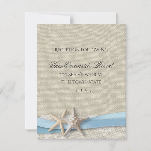 Tarjeta de respuesta Starfish Ribbon y Lace Blue B (Anverso)