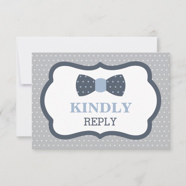 Tarjeta de respuesta, tarjeta RSVP, corbata, azul, (Anverso)