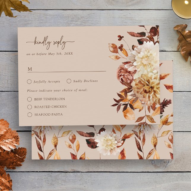 Tarjeta de Respuesta Taupe Hojas Rústicas de Otoño (Taupe Autumn Rustic Leaves Floral RSVP Enclosure Card by Painted Paperie
)