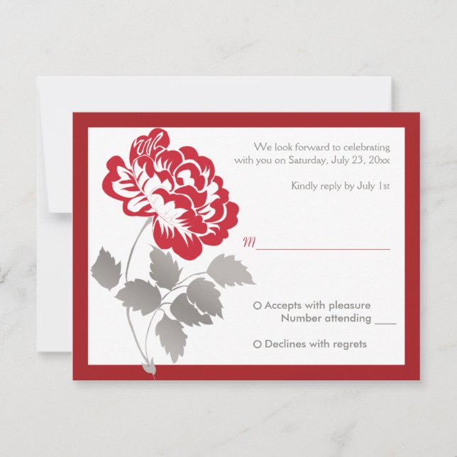 Tarjeta de respuesta Taupe, White, Red Peony (Anverso)