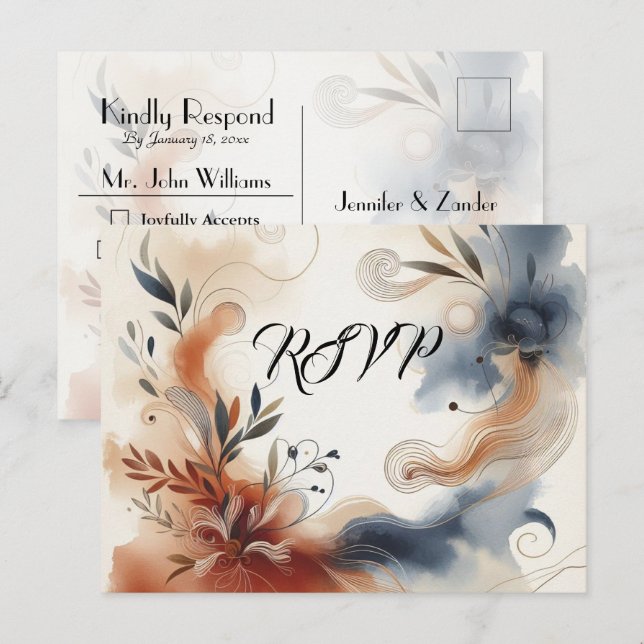 Tarjeta de respuesta Terracotta Twilight y Navy Bl (Anverso / Reverso)