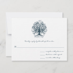 Tarjeta de respuesta verde azulada de Boda de árbo