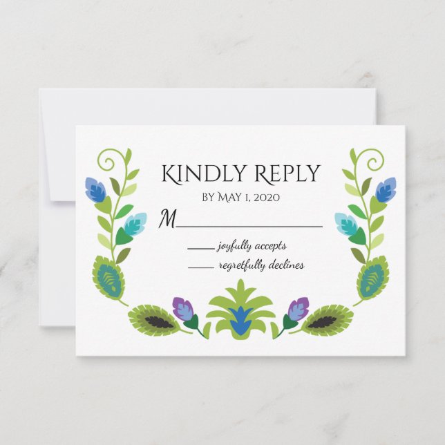 Tarjeta de respuesta Verde azulada de las flores f (Anverso)