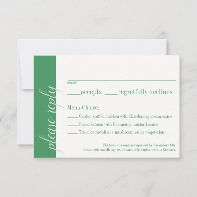 Tarjeta de respuesta verde, colección de Bodas de  (Anverso)