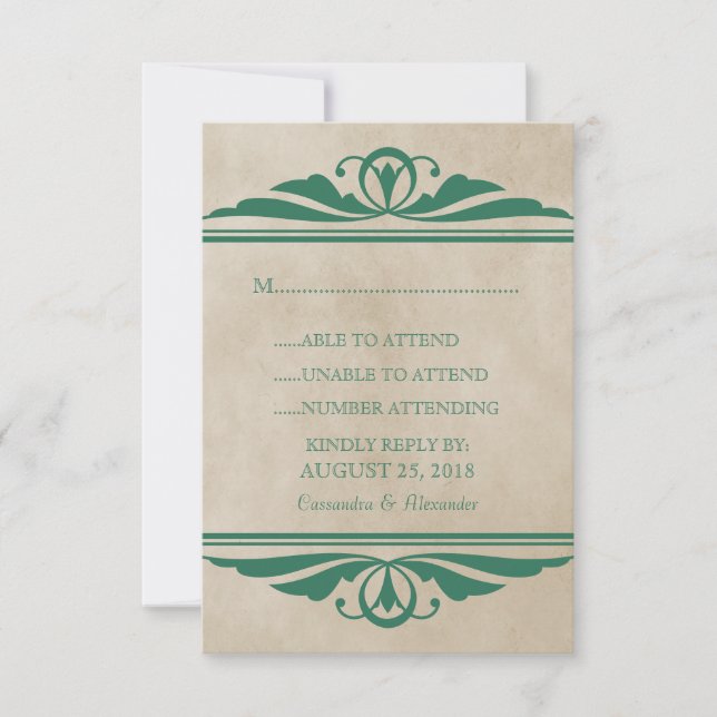 Tarjeta de respuesta verde elegante (Anverso)