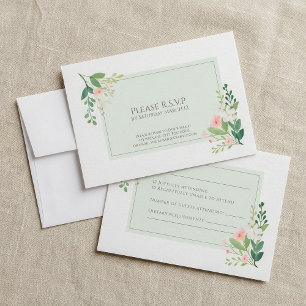 Tarjeta de respuesta verde Floral de color de agua