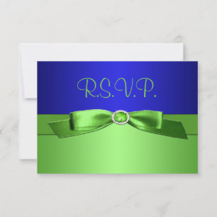 Tarjeta de respuesta verde limón y azul real