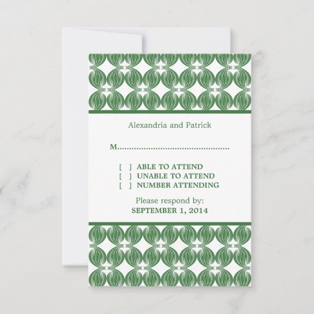 Tarjeta de respuesta verde moderna al deco (Anverso)