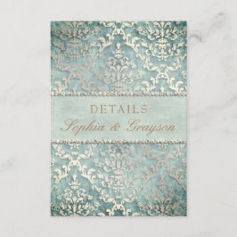 Tarjeta de respuesta Verde Sage con Brillo Damask 