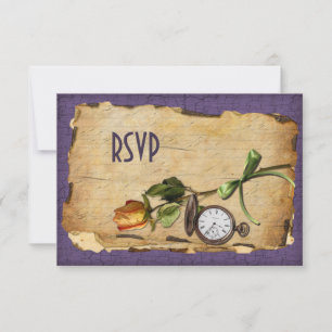Tarjeta de respuesta vintage púrpura y dorada