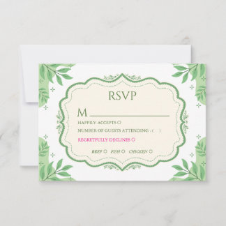 Tarjeta de respuesta vintage verde salvia con opci