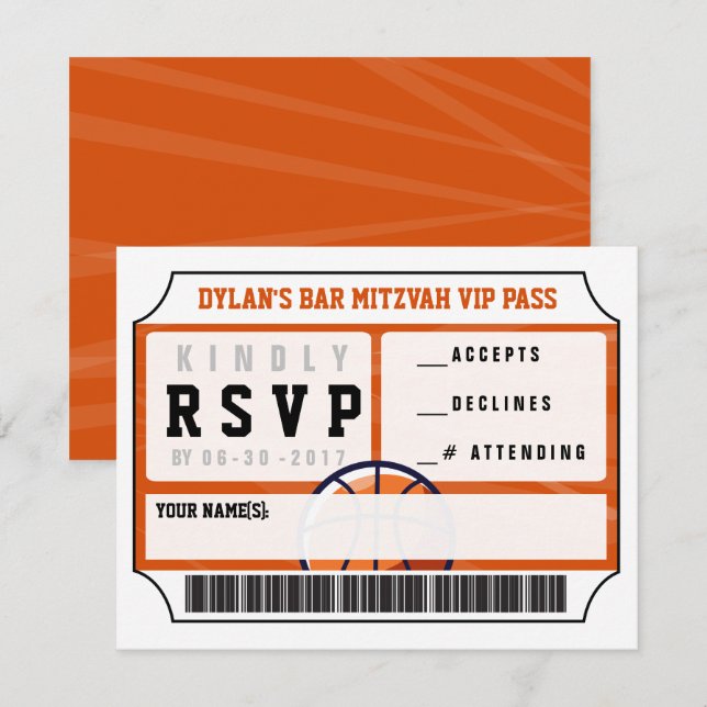 TARJETA DE RESPUESTA VIP BASKETBALL Bar Mitzvah (Anverso / Reverso)