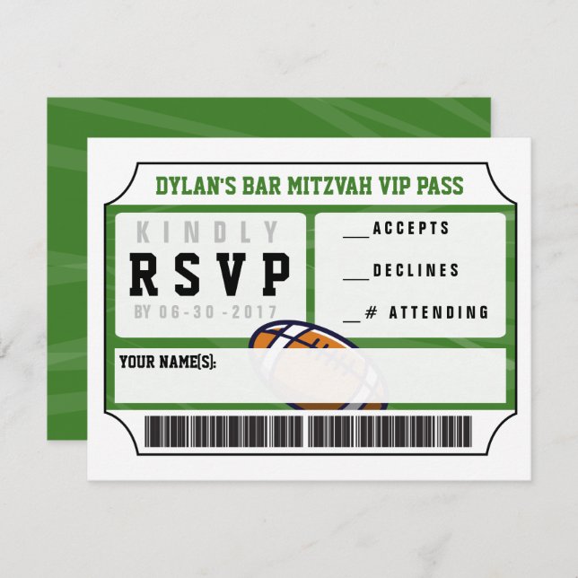 Tarjeta de respuesta VIP de fútbol Invitación Bar  (Anverso / Reverso)