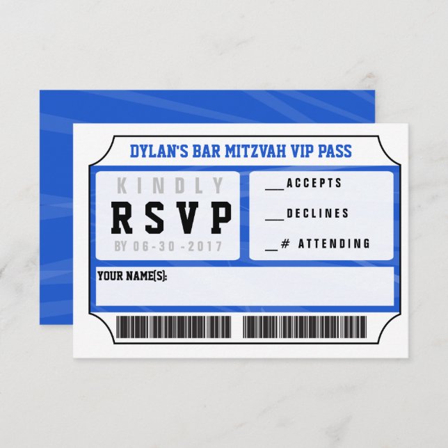TARJETA DE RESPUESTA VIP Invitación Bar Mitzvah (Anverso / Reverso)