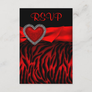 Tarjeta de respuesta Zebra Rojo Corazón Rojo RSVP