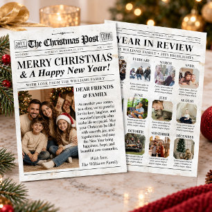 Tarjeta de resumen del año, periódico de Navidad p