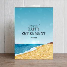 Tarjeta de retiro feliz con playa