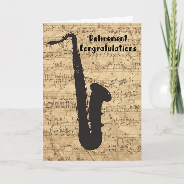 Tarjeta de retiro para notas de músico y sax (Anverso)