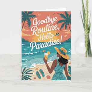 Tarjeta de retiro tropical alegre para mujer