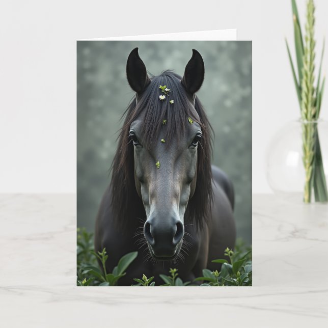 Tarjeta de retrato de belleza de caballo oscuro (Anverso)