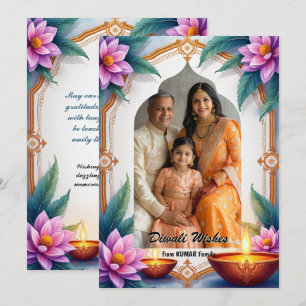 Tarjeta de retrato de deseos de Diwali en acuarela