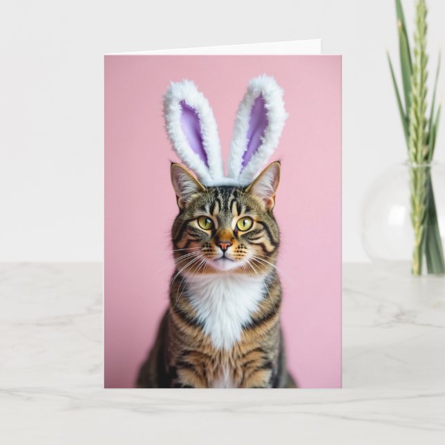 Tarjeta de retrato de gatito con orejas esponjosas (Anverso)