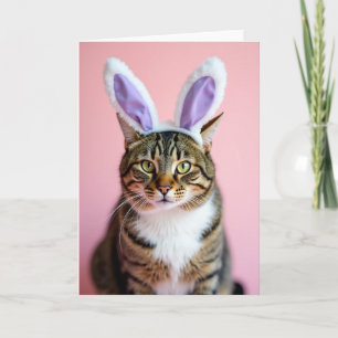 Tarjeta de retrato de gato a rayas con orejas fest