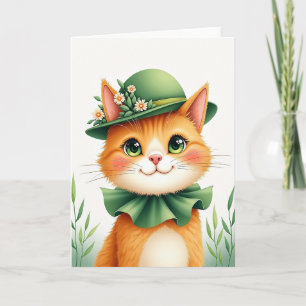 Tarjeta de retrato de gato pelirrojo con sombrero