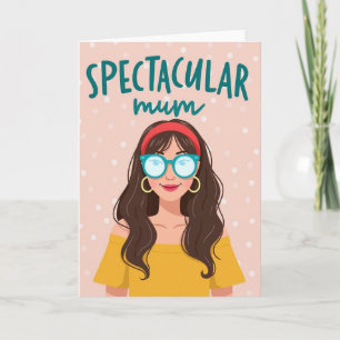 Tarjeta de retrato de mamá con letras turquesas