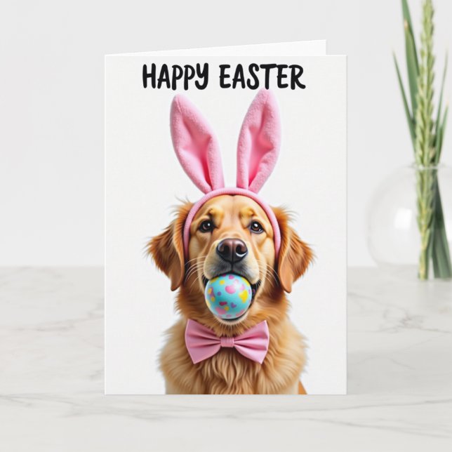 Tarjeta de retrato de perro feliz de Pascua (Anverso)