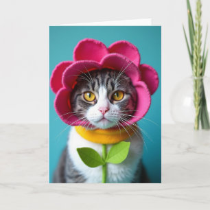 Tarjeta de retrato felino floral