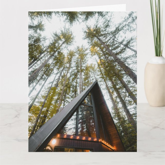 TARJETA DE REUNIÓN DE CUMPLEAÑOS A-FRAME CABIN WOO (Anverso)