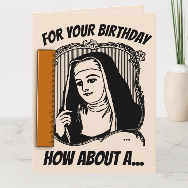 TARJETA DE REUNIÓN DE FUNNY NUN CATHOLIC BIRTHDAY (Anverso)