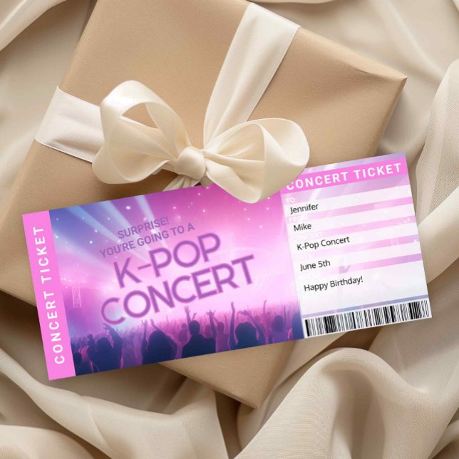 Tarjeta de revelación de boleto de concierto de re (Surprise K-Pop Concert Ticket Printable | K-Pop Gift Reveal Boarding Pass | Fan Gift for Teen or Fri)