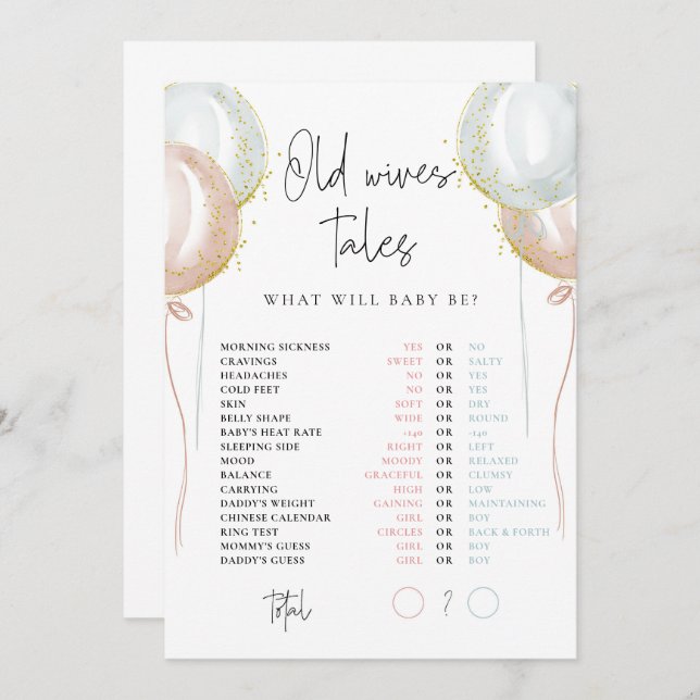 Tarjeta de revelación de género rosa y azul para v (Anverso / Reverso)